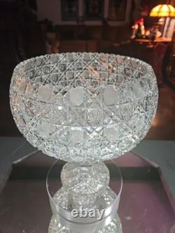 10 Egg Nog Punch Bowl Base American Brilliant period Cut Glass Crystal Harvard
