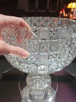 10 Egg Nog Punch Bowl Base American Brilliant period Cut Glass Crystal Harvard