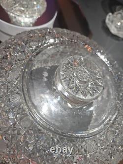 10 Egg Nog Punch Bowl Base American Brilliant period Cut Glass Crystal Harvard