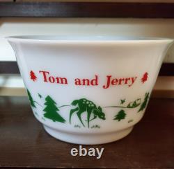 10 Piece Fawn Deer Hazel Atlas Tom and Jerry Christmas Punch Bowl Egg Nog Set