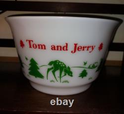 10 Piece Fawn Deer Hazel Atlas Tom and Jerry Christmas Punch Bowl Egg Nog Set