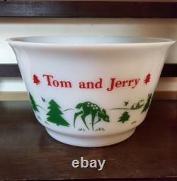 10 Piece Fawn Deer Hazel Atlas Tom and Jerry Christmas Punch Bowl Egg Nog Set