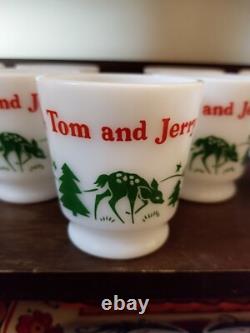 10 Piece Fawn Deer Hazel Atlas Tom and Jerry Christmas Punch Bowl Egg Nog Set