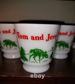 10 Piece Fawn Deer Hazel Atlas Tom and Jerry Christmas Punch Bowl Egg Nog Set