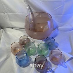 10 Piece Vintage MCM Gallerie by Luigi Bormioli Punch Bowl Set, Art Deco Decor