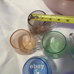 10 Piece Vintage MCM Gallerie by Luigi Bormioli Punch Bowl Set, Art Deco Decor