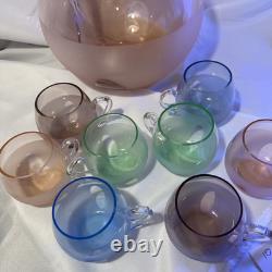 10 Piece Vintage MCM Gallerie by Luigi Bormioli Punch Bowl Set, Art Deco Decor
