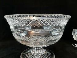 10 pc Thomas Webb WET45 ABP Cut Crystal Footed Punch Bowl & 9 Stemmed Glass Cups