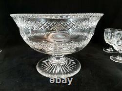 10 pc Thomas Webb WET45 ABP Cut Crystal Footed Punch Bowl & 9 Stemmed Glass Cups