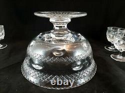 10 pc Thomas Webb WET45 ABP Cut Crystal Footed Punch Bowl & 9 Stemmed Glass Cups