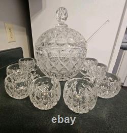 11 PC Nachtmann Bleikristall Crystal Anglia Pattern Punch Bowl Set WithLid 8 Cups