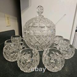 11 PC Nachtmann Bleikristall Crystal Anglia Pattern Punch Bowl Set WithLid 8 Cups