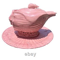 11 pc Conch Shell Beach Pink Ceramic Punch Bowl set 8 Cups & Platter & Ladle