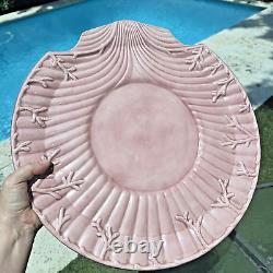 11 pc Conch Shell Beach Pink Ceramic Punch Bowl set 8 Cups & Platter & Ladle