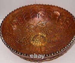 12 Imperial Glass Co. Carnival glass punch bowl IMPERIAL GRAPE marigold c. 1912