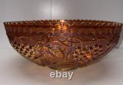 12 Imperial Glass Co. Carnival glass punch bowl IMPERIAL GRAPE marigold c. 1912