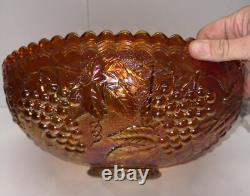 12 Imperial Glass Co. Carnival glass punch bowl IMPERIAL GRAPE marigold c. 1912