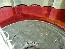 13 Pc Indiana Glass Clear Ruby Flash Lexington Thumbprint Punch Bowl & 12 Cups