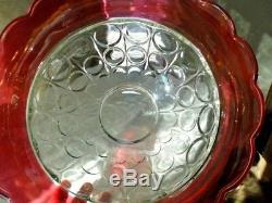 13 Pc Indiana Glass Clear Ruby Flash Lexington Thumbprint Punch Bowl & 12 Cups