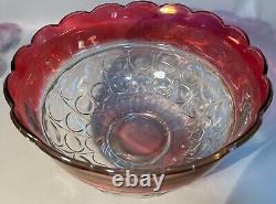 13 Pc. Punchbowl Set Ruby Thumbprint Indiana Glass Lexington Pattern c1960