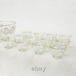 13 Piece Set of Glass Teacups and Punch Bowl