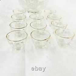 13 Piece Set of Glass Teacups and Punch Bowl
