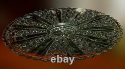 13 Pressed Glass Punch Bowl & Torte PlateDaisy Button Panel StarsRare Elegant