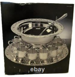 13 x 7 VINTAGE Royal Limited Silver-Plated PUNCH BOWL Set with 12 Cups, Ladle&Tray