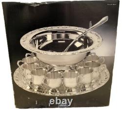 13 x 7 VINTAGE Royal Limited Silver-Plated PUNCH BOWL Set with 12 Cups, Ladle&Tray