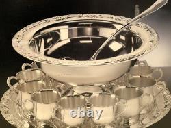 13 x 7 VINTAGE Royal Limited Silver-Plated PUNCH BOWL Set with 12 Cups, Ladle&Tray