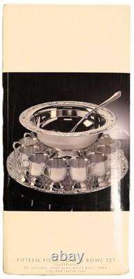 13 x 7 VINTAGE Royal Limited Silver-Plated PUNCH BOWL Set with 12 Cups, Ladle&Tray
