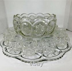 131/3215 Tiffin Franciscan Moon & Stars Glass Punch Bowl Set withPlate & 12 Cups