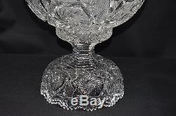 14 American Brilliant Period (abp) Cut Glass Punch Bowl & Rare Compote Stand