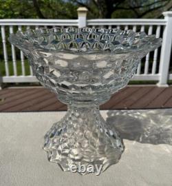 14 Fostoria American Punch Serving Bowl, 7 High Vase Base Stand and 9 Cups