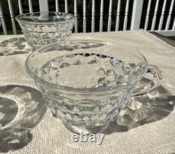 14 Fostoria American Punch Serving Bowl, 7 High Vase Base Stand and 9 Cups