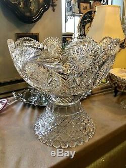 14 Large American Brilliant Period ABP Punch Bowl on Stand