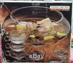 14 PC Hand Blown Crystal Moderno Riekes Crisa Punch Bowl Set with Ladle Vintage 92