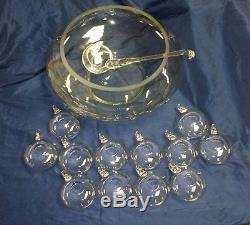 14 PC Hand Blown Crystal Moderno Riekes Crisa Punch Bowl Set withLadle Vintage