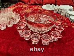 14 PC INDIANA COLONY LEXINGTON RUBY RED GLASS AMERICAN PUNCH BOWL SET with LADLE