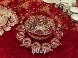 14 PC INDIANA COLONY LEXINGTON RUBY RED GLASS AMERICAN PUNCH BOWL SET with LADLE