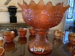 14 Pc Carnival Set 2-pc Punch Bowl & 12 Cups- All Northwood Marked N Marigold