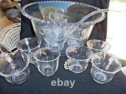 14 Pc Imperial Glass Ohio Candlewick Clear Punch Bowl Set #400