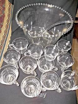 14 Pc Imperial Glass Ohio Candlewick Clear Punch Bowl Set #400