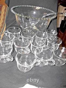 14 Pc Imperial Glass Ohio Candlewick Clear Punch Bowl Set #400