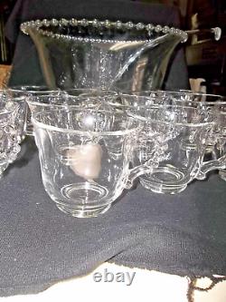 14 Pc Imperial Glass Ohio Candlewick Clear Punch Bowl Set #400