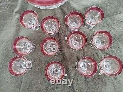 14 Pc Indiana Colony Lexington Ruby Banded 7800 Red Glass Punch Bowl Set