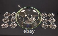 14 Pc Reikes Crisa Moderno MCM Clear Glass Punch Bowl Set Mid Century Modern