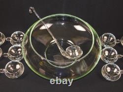 14 Pc Reikes Crisa Moderno MCM Clear Glass Punch Bowl Set Mid Century Modern