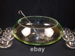 14 Pc Reikes Crisa Moderno MCM Clear Glass Punch Bowl Set Mid Century Modern