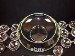 14 Pc Reikes Crisa Moderno MCM Clear Glass Punch Bowl Set Mid Century Modern
